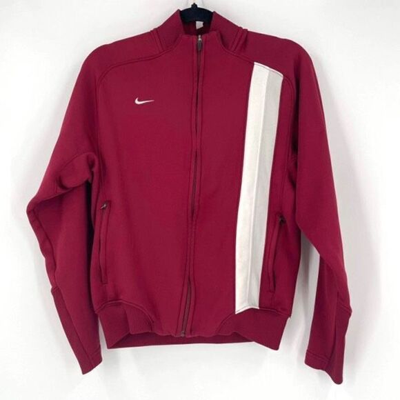 Vintage‎ Nike Women's Long Sleeve Full Zip Track Jacket Burgundy White Medium - Picture 1 of 8